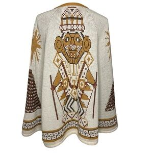 Vintage Poncho Aztec Southwestern Native American Tribal Acrylic Knit One Size